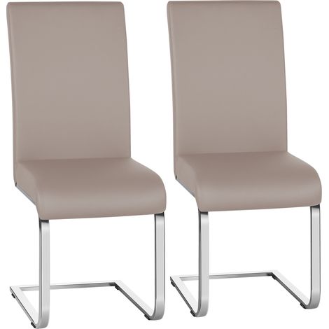 Yaheetech Lot de 2 Chaises de Salle à Manger Chaises Cantilever avec Pieds Métalliques en U Haut Dossier Chaises pour Cuisine Modernes Marron Clair (1/5)