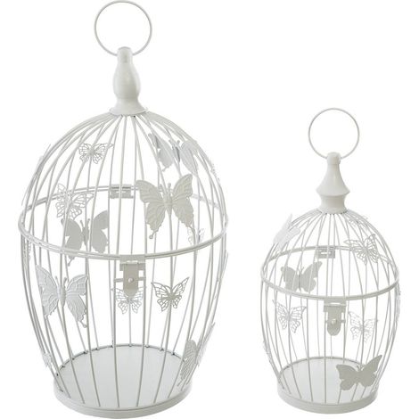 Set di 2 gabbie Yanna in metallo bianco D17 23,5 cm - Atmosphera créateur d'intérieur (1/5)