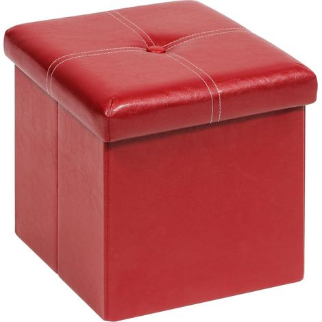 Boîte de Rangement Rouge Tabouret Pouf Cube Dé Pliable Petit Meuble de Rangement Coffre Siège Charge Max de 150kg Volume de 20 L 30x30x30cm (1/5)