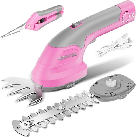 2 in 1 Cordless Lawn Shears and Hedge Trimmer, 8V Lawn Edger with Removable 2000mAh Battery, 2 Interchangeable Blades for Bushes, Shrubs, Branches and Borders (Pink) (1/5)