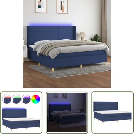 The Living Store Boxspringbett mit Matratze & LED Blau 200x200 cm Stoff - Boxspringbett - Doppelbett - Schlafsofa - Bettenrahmen - Lattenrost (1/5)