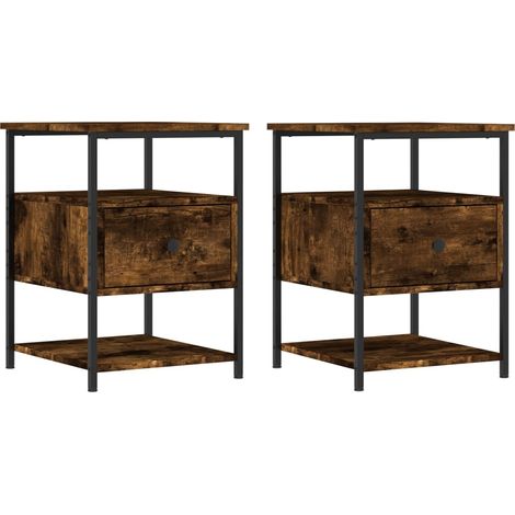 Set di 2 comodini con cassetto e ripiano 40 x 42 x 56 cm MDF marrone e ferro DEC035133