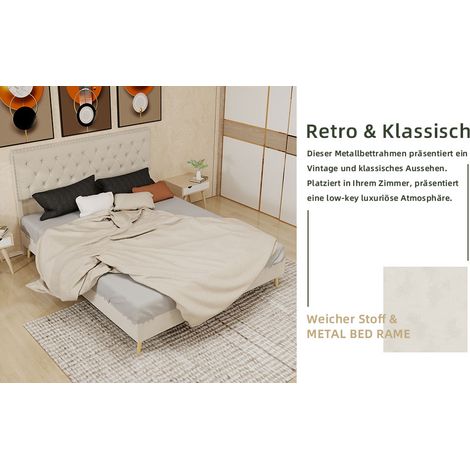 Lit rembourré moderne et minimaliste, tête de lit confortable et douce, 160200CM, beige, meuble de chambre multifonctionnel, cadre de lit coffre bas sans vérin à gaz, sans matelas. (1/5)