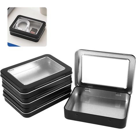 Set of 4 Empty Rectangular Hinged Metal Boxes (1/5)