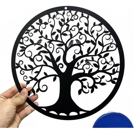 Arbre de vie en métal Décoration murale Silhouette Art pour Cadeau Intérieur Cadeau Extérieur Jardin Maison Décoration (Noir, 30x30cm) (1/4)