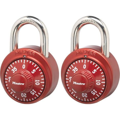 Cadenas Master Lock, cadenas à combinaison standard avec bouton, 4,8 cm de large, couleurs assorties, 1530T (paquet de 2)