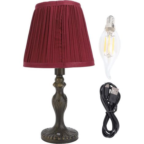 Lampe de table en tissu, culot C35, rechargeable et rétro, lampe de table décorative pour salle à manger, chambre, chevet, veilleuse. (1/5)