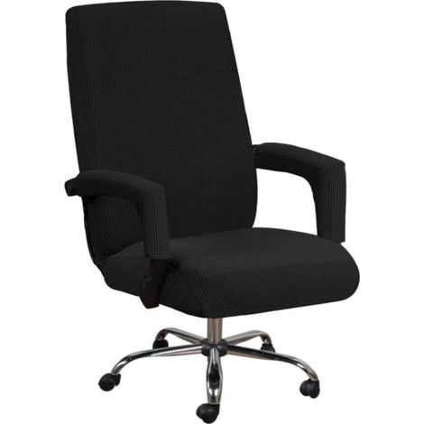 Housse De Chaise De Bureau Avec Accoudoirs En Lycra Jacquard Antidérapant Souple Et Extensible Lavable En Machine, Polyester, (Grand, Noir) (1/5)