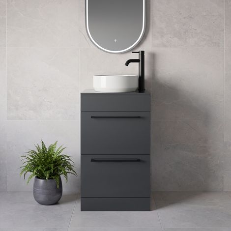 Napoli 390 Gloss Grey 500mm 2 Drawer Vanity Unit for Countertop Basins - 500mm - Matt Black 320mm Handle