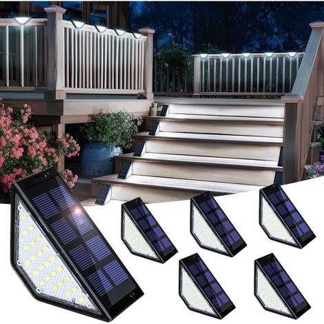 Lot de 6 lampes solaires étanches pour escaliers, marches, clôtures, cour, patio et allée (blanc froid, noir) (1/5)