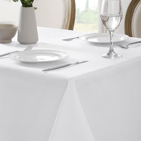 Nappe Blanc Motif Géométrique 150x210 cm Rectangulaire Hydrofuge Facile d'entretien