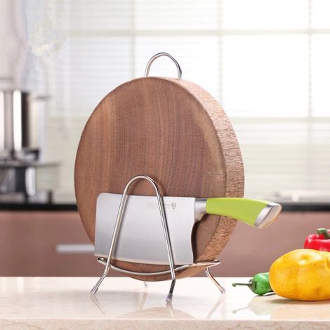Planche à découper épaisse en acier inoxydable, support pour planche à découper, couvercle de casserole solide, rangement pour ustensiles de cuisine, (1/4)
