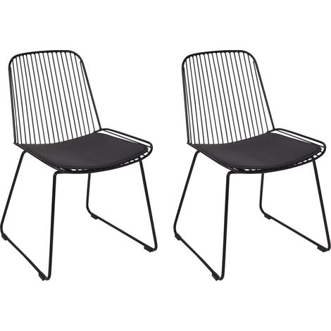 Conjunto de 2 sillas de comedor de metal respaldo de alambre asiento de piel sintética negro Pensacola