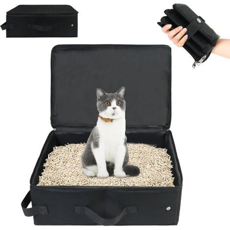 [JAMAIS UTILISÉ] Bac a Litiere de Voyage pour Chat avec Couvercles, Pliable Litiere Portable pour Chat, Imperméable, Résistant pour Chaton, Lapin Voiture, Intérieur, Camping, Voyage, 40 30 15cm, Noir (1/4)