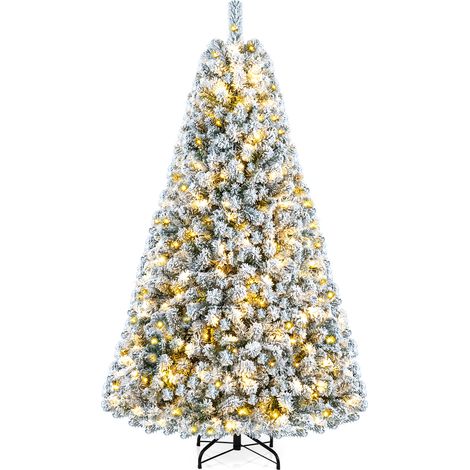 CASART Snow Flocked Artificial Christmas Tree Pre Lit Xmas Tree with Stand (1/5)