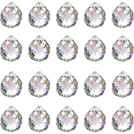 20 pièces de Cristaux à Suspendre, Prisme en Cristal 20 mm, Attrape-Soleil en Cristal, suncatcher pour fenêtres, Pendentif de Lustre, Boule en pour décoration et projets artisanaux.