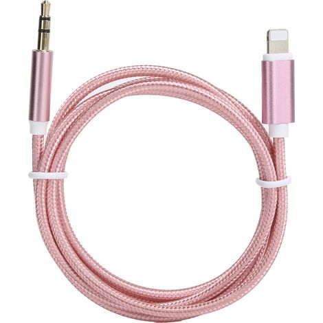 Câble AUX 3,5mm pour iOS 12, adaptateur audio avec interface iOS, tresse en nylon rose, fiche mâle vers connecteur iPhone. (1/5)