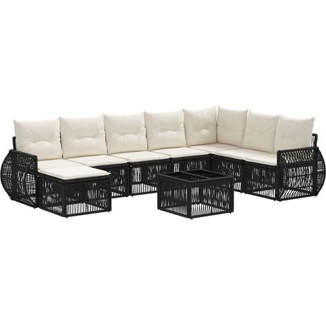 vidaXL Set Divano da Giardino 9 pcs Nero e Bianco Crema polyrattan