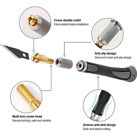 Schneide-Set, Skalpell-Set – mit 2 verschiedenen Präzisionsskalpellen, 1 9-mm-Universalmesser, Stahllineal und 20 Klingen, für Scrapbooking, Bildhauerei und Modellbau (1/4)
