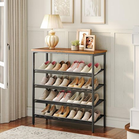 Étagère à Chaussures, Porte-Chaussures à 5 Niveaux, Étagère réglable en Maille métallique, Capacité de 16 à 20 Paires de Chaussures, Dessus spacieux, Acier, Style Industriel EBF12XJ01,HOOBRO (1/5)