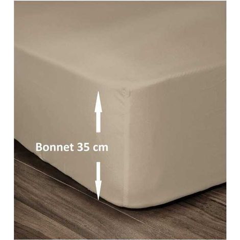 LOVELY HOME Drap Housse 100% Coton 140x190cm - Bonnet 35cm - Beige