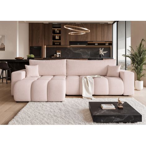 Canapé d'angle Réversible OFI - 5 places - Canape Convertible avec Coffre - Tissu Agréable au Toucher - Rose (1/5)