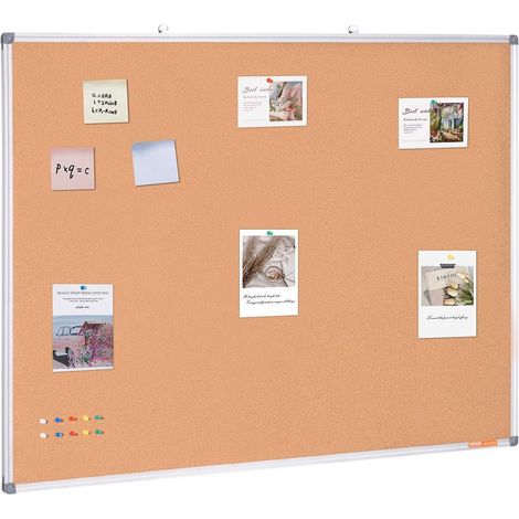 Organiser Notes et Mémos Tableau en Liège 120x90cm Cadre Aluminium Affichage Mural Horizontal Vertical (1/5)