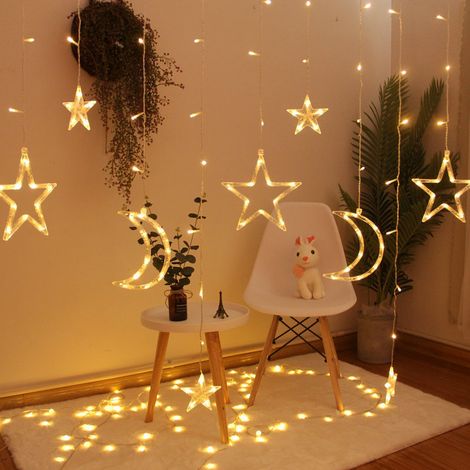 Weihnachts-LED-Lichterkette – LED-Stern- und Mond-Kronleuchter mit Fernbedienung, 8 Modi, 6-Stunden-Timer, wasserdicht, kann an Fensterlichter angeschlossen werden, geeignet für die Weihnachtsdekorati
