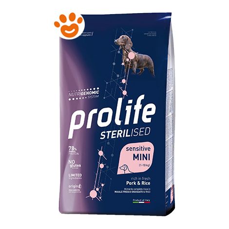 Prolife Dog Sterilised Sensitive Adult Mini Maiale e Riso  - Prolife Dog Sterilised Sensitive Adult Mini Maiale e Riso - Sacco Da 7 Kg