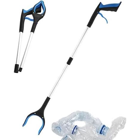 Outil auxiliaire de préhension  Pinces pliables avec aimant Aide levage extra longue 83 cm Pince en silicone antidérapante pour la collecte des déchets, maison, jardin, personnes Bleu - (1/5)