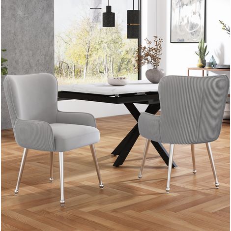 MEUBLIV Chaise de salle à manger grise 2 pièces – velours, accoudoirs, sans matelas (1/5)