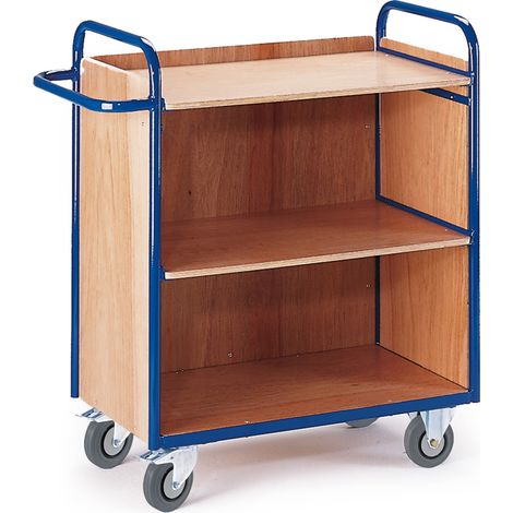 Etagenwagen mit 3 Wänden 1070mm hoch und 3 Ladeflächen 1000x490mm im Buchendekor ohne Rand
