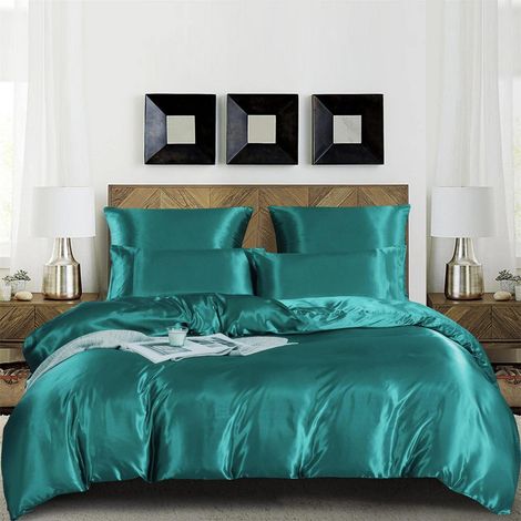 Bettwäsche-Set 2-teilig Mikrofaser-Satin 135x200cm Türkis mit Reißverschluss