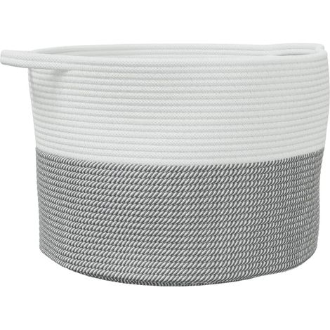 Panier à linge gris et blanc Ø55x36 cm coton