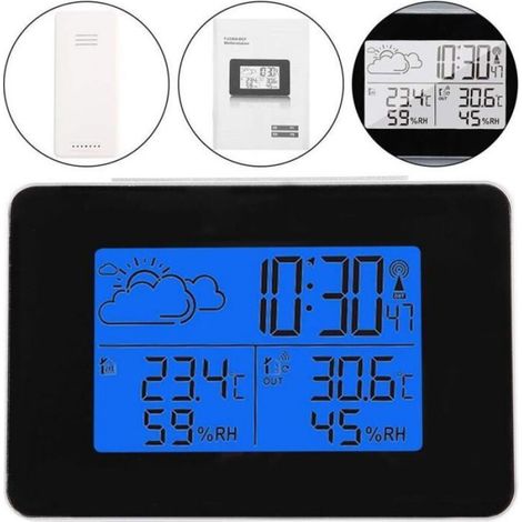 Réveil Numérique - Station Météo Intégrée - Thermomètre Intérieur Et Extérieur - Affichage LCD Rétroéclairé - 1 Pièce (1/4)