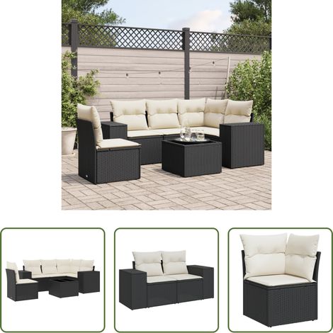 vidaXL Canapé en résine - Salon de jardin 6 pcs avec coussins noir résine tressée (1/5)