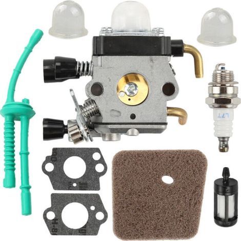 Sjqka – Carburateur avec filtre à air et bougie d'allumage – Kit de 9 pièces pour débroussailleuses STIHL FS38 FS45 FS46 FS55 KM55 FS85 – Métal et plastique (1/5)