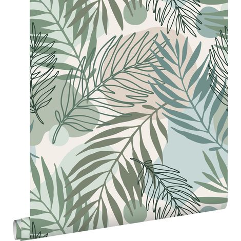papier peint feuilles vert et bleu - ESTAhome (1/5)
