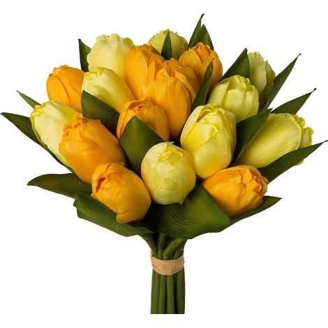 GASPER Tulpen im Bund 9 x gelb & 6 x Orange 28 cm - Kunstblumen