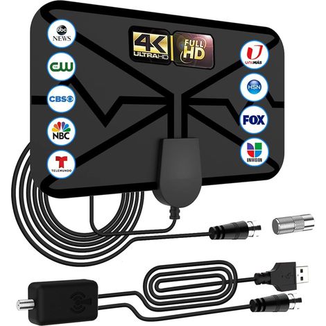 Antenne TV intérieure HD 420KM – Amplificateur de signal 4K 1080P – Réception VHF UHF avec 5m de câble coaxial