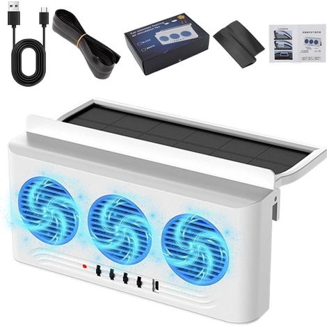 Ventilateur pour Voiture Extracteur solaire avec 3 prises