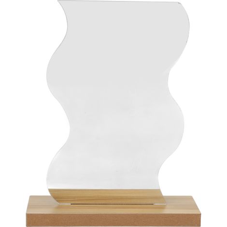 Miroir de maquillage acrylique design irrégulier, portable et léger avec socle en bois, miroir de table esthétique pour beauté et coiffure, accessoire de toilette moderne. (1/5)