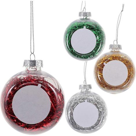 Lot de 4 boules de Noël à sublimation, à suspendre au sapin, avec photo décorative.-8CM (1/3)