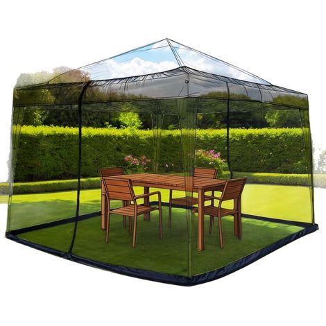 Moustiquaire pour pavillon 3x3m, filet anti-insectes zippé, pergola réglable, mailles fines, extérieur, noir (1/5)