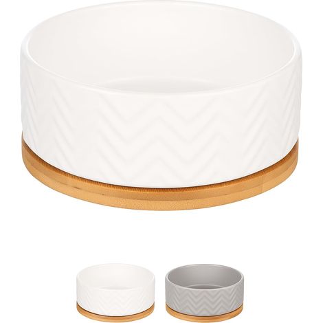 Gamelle pour Chien 990 ML Blanc - Antidérapant - Gamelles en céramique émaillée dans un support en bambou - 16cm x 6cm x 7cm (1/5)