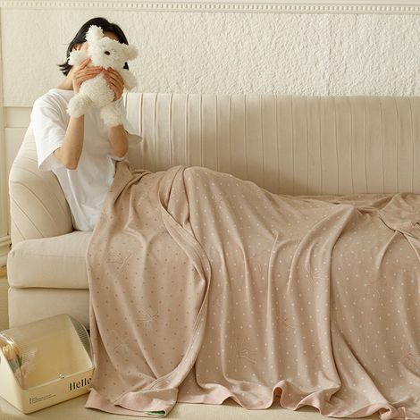 Plaid gaze bambou coton frais pour été, couverture fine enfant, tapis sieste canapé (1/4)