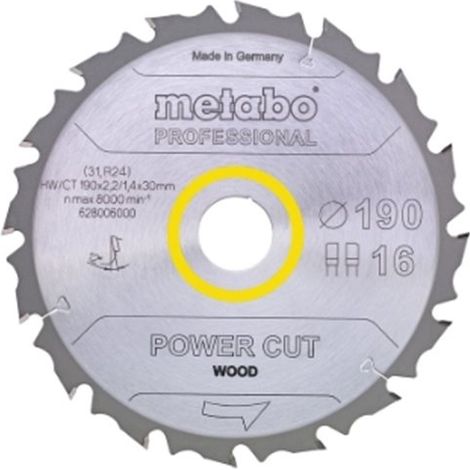 Hoja de sierra circular METABO PRO 628002000 - "Corte de potencia en madera" - HW/CT - 160x2,2x20mm - 10 dientes