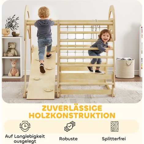 Indoor-Klettergerüst, 6-in-1 Design, Rutsche, Kletterstangen, Kletterwand, Leiter, Kletternetz, 3-6 Jahre, Holz (1/5)