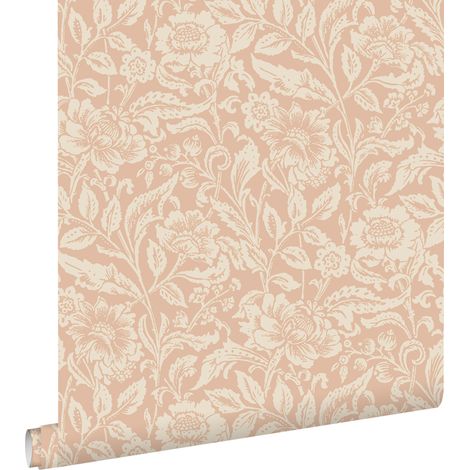 Papier peint à motif fleurs vintage rose terracotta – 53 cm x 10,05 m – Intissé écologique – Pose facile sans table à tapisser – Estahome (1/5)