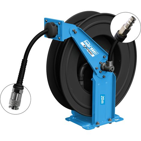Prodif – Enrouleur pneumatique automatique 20m – Pression max 12 bar – Raccords rapides universels – Tuyau PVC et caoutchouc flexible